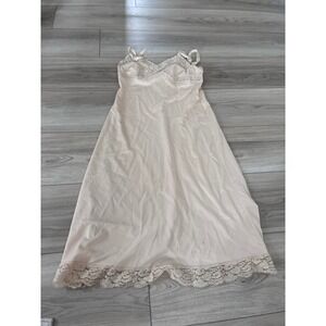Vintage Farr West Beige Nylon Full Slip Lace Trim Lingerie Size 32 Style 173-A
